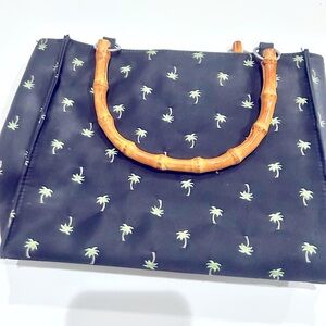 Sunny Hawaii Palm Tree Print Tote Bag with Bamboo Handles